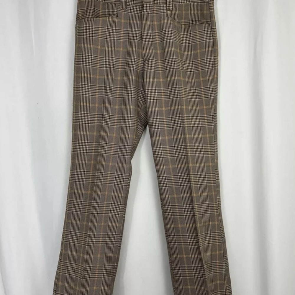 Vintage MW Brand Plaid Pants Brown Gold Tan 34x29 12”rise Pleated